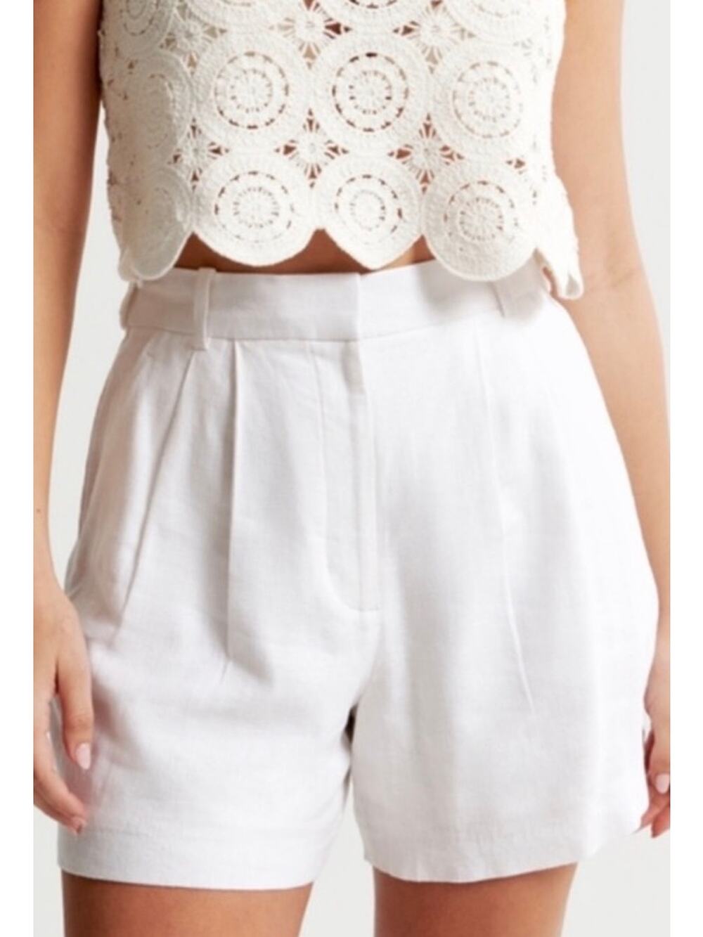 Abercrombie & Fitch Linen Mid-Rise Short Curve Love 32 / 14 White Sloane